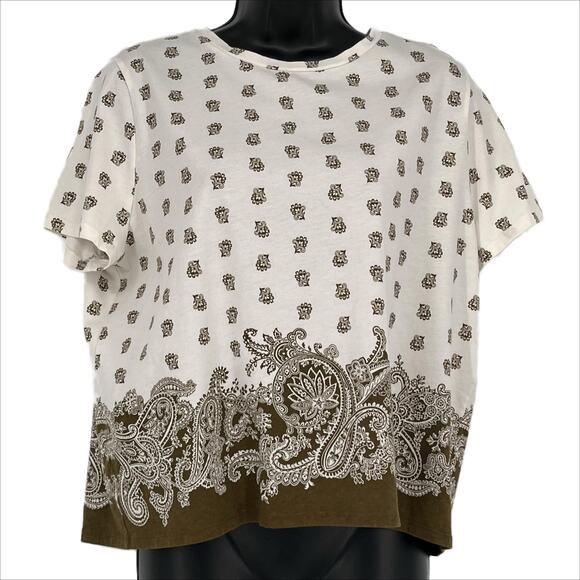 Ann Taylor Paisley Trim Tee Shirt in Cream/Green size XL - Picture 1 of 6